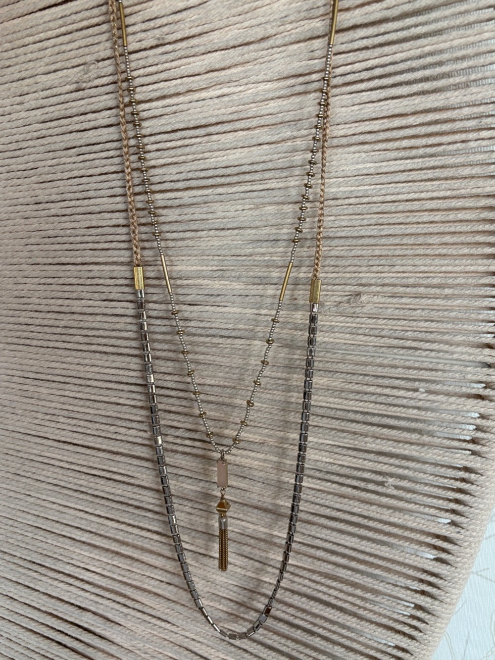 Stella & Dot Gold and Silver Layered Tassel Necklace